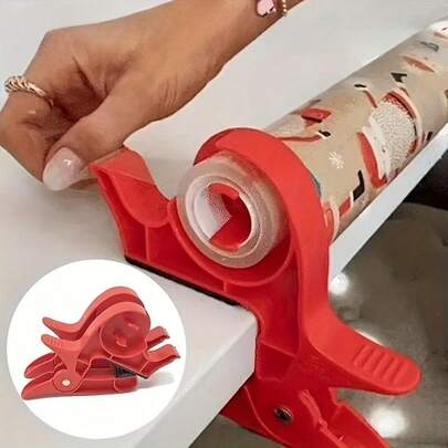 2/1pc Wrap Buddies Christmas Wrapping Tape Dispenser With Built-In Cutter - Heavy-Duty Red Gift Wrapper, Compact Tape Dispenser For Home, Office, Ecommerce - Ideal For Christmas, Birthdays, Weddings, Corporate Events - Gift Wrapping Supplies