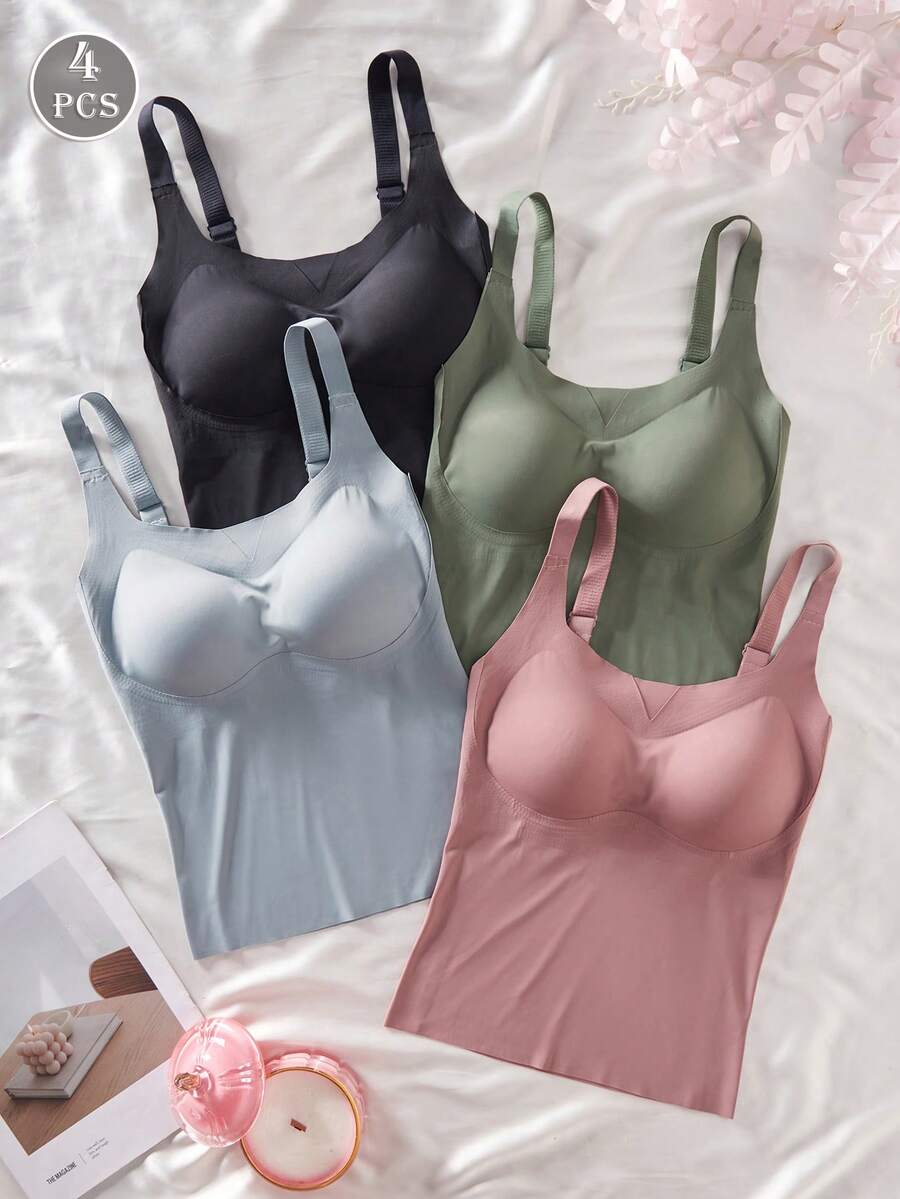 4pcs/Set Women's Seamless Adjustable Strap Camisole Undershirt - Multicolor - View 1