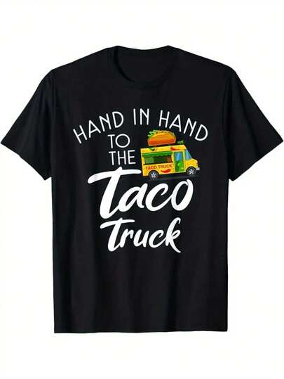 Camiseta gráfica divertida de camión de tacos para hombres - Mano a mano con el camión de tacos - Camiseta para amantes de la comida mexicana - Camisa blanca con diseño de carrito de tacos - Atuendo casual para todos  días y fiesta de martes de tacos - Ropa divertida de cocina mexicana - Ajuste regular de manga corta y cuello redondo - Disfraz divertido de fiesta de tacos - Regalo de cumpleaños para hombres - Impresión humorística de camión de tacos - Ropa para todas las estaciones - Ajuste relajado para adultos - Tema de comida mexicana divertida - Perfecto para entusiastas de tacos