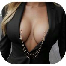 Sexy Pearl Tassel Non Piercing Nipple Chain Jewelry For Women Layered Pearl Chest Chain Body Jewelry Festival Rave Nipple Accessories Jewelry# Gh Cvbn - 銀色 - 查看 2