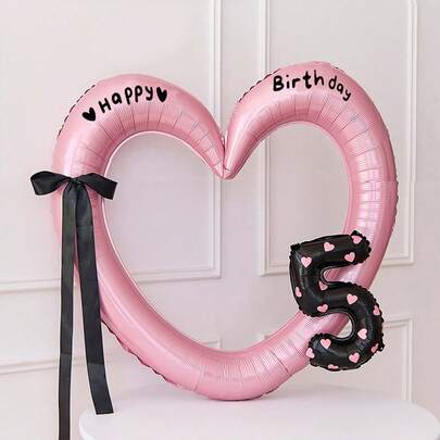Kids Baby Girl Birthday Party Balloons Decor Pink Heart Photo Frame Growth Record Props Bowknot Number Arrangement
