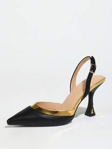 女士经典撞色尖头高跟鞋，时尚后跟露趾高跟鞋，优雅女士猫跟鞋，黑色高跟凉鞋，可搭配夏季连衣裙，百搭优雅派对礼服鞋，秋冬双色PU高跟鞋，女士正装黑色高跟鞋，简约办公室工作鞋，晚宴派对高跟鞋/夏季女士凉鞋 - 黑色 - 查看 7