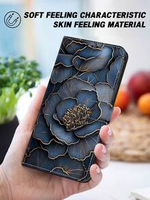 GLANDOTU PU Leather Flip Cover Phone Case With Blue Peony Pattern, Card Slots And Stand, Magnetic Wallet Style Case Compatible With Samsung Galaxy, Apple, And Other Smartphones - Multicolor - View 3