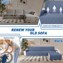 YSTYLE Single-Seater Sofa Cover With Armrests, Reversible Cat-Friendly Scratch-Resistant Couch Cover, Double-Sided Quilted Sofa Cover, Universal Sofa Cover - Gray Blue + Light Gray - View 6