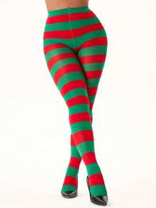 1 Pair Striped Tights/Thigh High Socks, Suitable For Cosplay, Parties, Halloween, Christmas, Music Festivals, Spring/Autumn/Winter