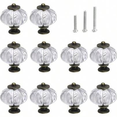 Acrylic Pumpkin Knobs Clear Cabinet Knobs Set Of 10 Vintage Decorative Handles Pulls For Doors Closet Drawers Drer Cupboard Kitchen Furniture Or Room
