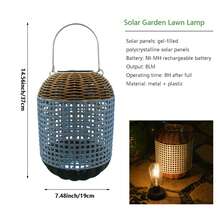 1pc Handmade Outdoor Rattan Lantern With Solar Powered Vintage Bulb, Tabletop Atmosphere Light For Garden Patio Lawn Villa Camping Decor - Multicolor - View 12