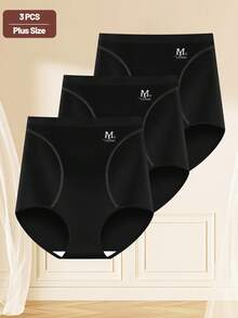 3 quần lót cạp cao cỡ lớn cho nữ, kiểm soát bụng, co giãn, mềm mại, thoáng khí - màu đen - Xem 2