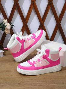 BAOLIANGXIONG Pink Color Casual Student Sneakers, Sport Shoes ,Women's Casual Sports Shoes, Fashionable Sneakers With Thick Soles, Low-Cut Lace-Up White Pink Shoes, Outdoor Shoes - 白玫紅粉高幫 - 查看 4