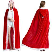 1pc Christmas Costume Cloak, Santa Claus Hooded Cloak, Red With White Furry Trim Tie-Up Thick Windproof Cloak - Christmas Hat Party Outfit For Men And Women