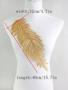 1pc/Pack, 4 Color Options, New Leaf Shaped Mesh Lace Embroidered Beaded Applique Patch, Handmade, Suitable For Apparel Accessories, DIY Wedding Dress Decor, Length: 40cm/15.7in