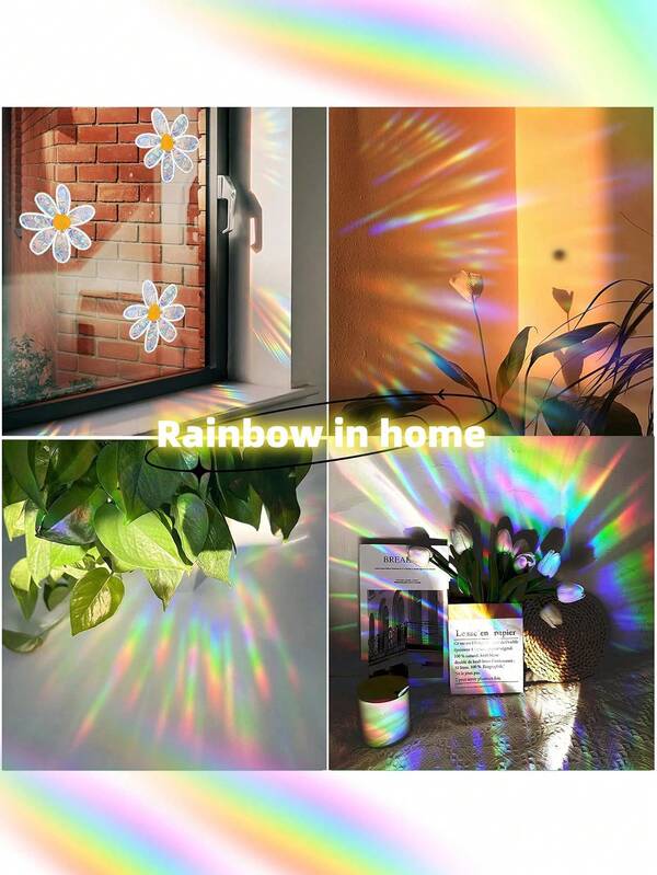 3pcs Flowers Suncatchers Stickers For Glass Window Stickers,Contemporary Daisy Flower Wall Stickers, Shiny Rainbow Prism Window Clings For Bird Strikes Charming Daisy Window Decals For Bird Strikes Prism Reusable Room Decor Wall Decor Bedroom Decor Kitchen Decor Home Decor