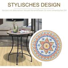 Outsunny Mosaic Garden Table, Round, Bistro Table, Side Table With Mosaic Top, Ceramic, Metal, Red, Blue And White, Ø60 Cm