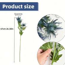 1pc Artificial Rustic Thistle Bouquet Artificial Thistle Bouquet,Autumn And Halloween Decorate Artificial Flowers For Living Room, Dining Table And Balcony Artificial Spray Geranium Plant Rustic Thistle Faux Sea Holly, Perfect For Wedding Party Home Office Decor Plant