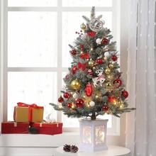 Mini árbol de Navidad de 3 pies con 78 luces LED blancas cálidas de alta calidad, 8 modos de árbol de pino de Navidad para decoración de Navidad, decoración de fiestas, hogar, oficina, base de alce - Verde - Ver 4