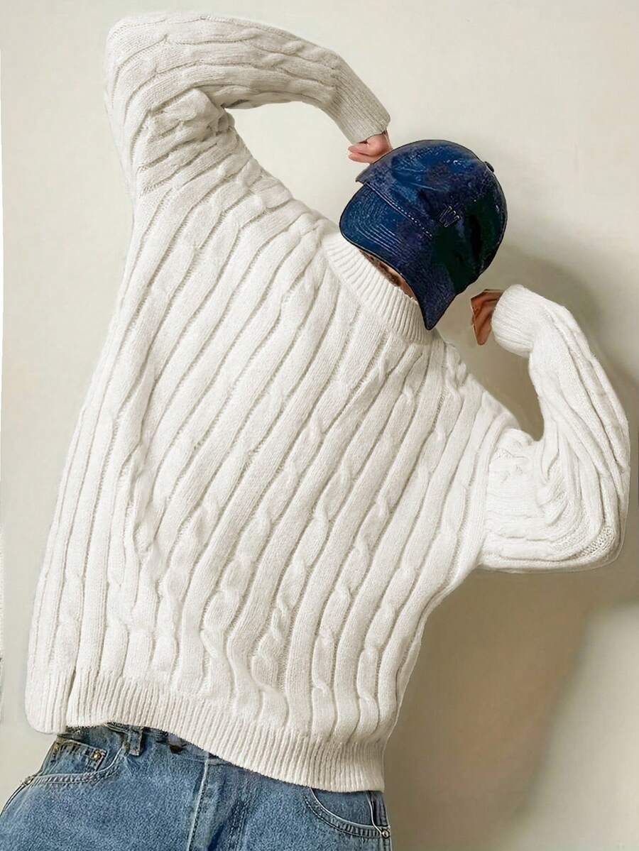 男童/青少年休闲宽松舒适户外粗针加厚长袖毛衣，1件装，春/秋/冬