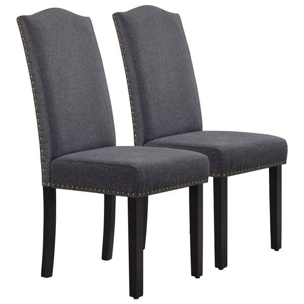 Silla de comedor Butterslay de tela tapizada, acolchada, sin brazos, con ribete de tachuelas, para comedor y cocina, 2 unidades