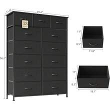 BURN Cómoda de 13 Cajones para Dormitorio, Cómoda de Tela con Tapa de Madera y Estructura de Acero, Mueble de Almacenamiento con Cajones de Tela para Dormitorio, Salón, Pasillo(Negro) - 1 - Ver 4