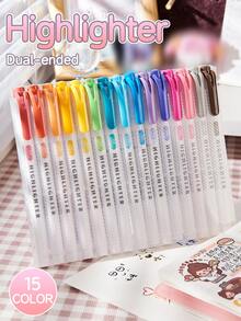 15 件/套双头荧光笔，可爱颜色，学校用品，办公用品，重点标记，圣经，DIY 绘图标记，标记