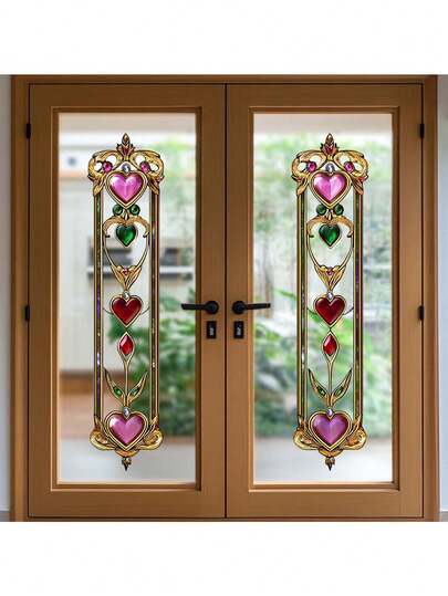 1 件彩色玻璃爱心装饰贴纸 PVC 贴纸可移除自粘易撕贴纸家居装饰让您的生活焕然一新节日装饰贴纸生日毕业礼物