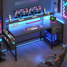 48" Computer Desk With LED Strip & 2 Drawers & Storage Bag Corner Desk With Power Outlets & Monitor Stand For Bedroom, Gaming Room - Xem 2