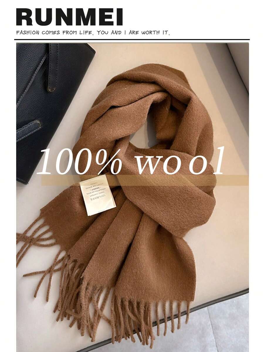1pc Winter 100% Wool Winter Scacrf Cashmere Solid-Colored Scarf With Tassels Soft Shawls For Spring Summer Autumn And Winter