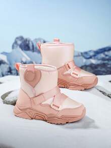 1 Pair Kids Winter High-Top Snow Boots, Warm Snow Boots, Water-Resistant Upper Design, Anti-Slip & Durable Sole, Soft & Comfortable, Suitable For Winter Outdoor Snow Activities, Fashionable Pink Design For Girls - Pink - View 5