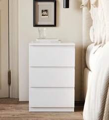 Beijing Bedside Table With 3 Drawers, Compact Bedroom Bed - Blanco - Ver 2