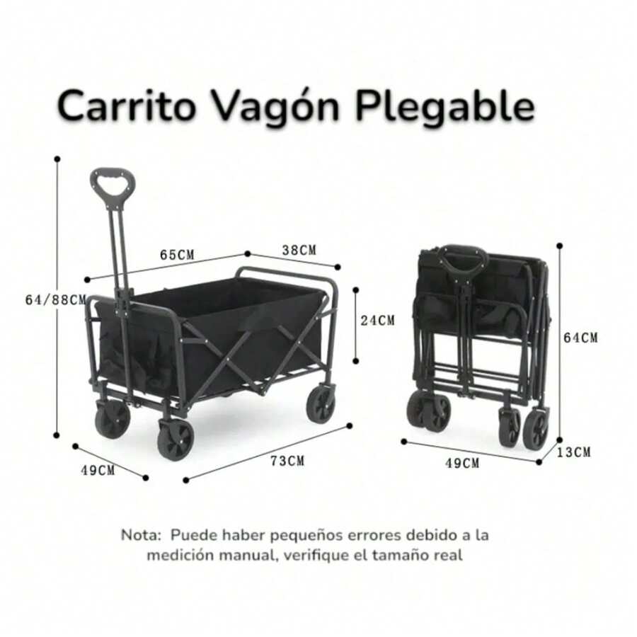 Carro utilitario plegable para acampar de 1 pieza, resistente: marco de metal resistente, 4 ruedas todoterreno, mango ergonómico y diseño plegable, adecuado para acampar, jardín, transporte (no requiere electricidad), equipo para acampar, portaherramientas de jardín, diseño plegable, construcción robusta - Negro - Ver 1