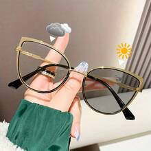 1副全新欧美风猫眼眼镜框，专为女性设计。采用变色镜片和平光镜片，搭配时尚金属镜框，彰显个性。 - 彩色 - 查看 1