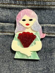 1pc Bohemian Style Acrylic Brooch, Handmade Elegant Lady Brooch With Cartoon Character Wearing Hat And Sunglasses, Creative Birthday Gift For Friends