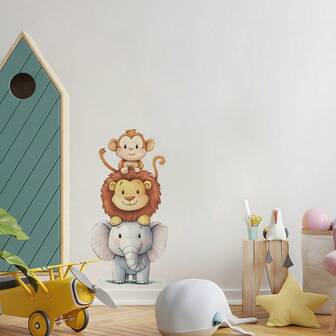 1 件可爱卡通动物墙贴，自粘 PVC 贴花，适用于卧室、客厅、家居装饰