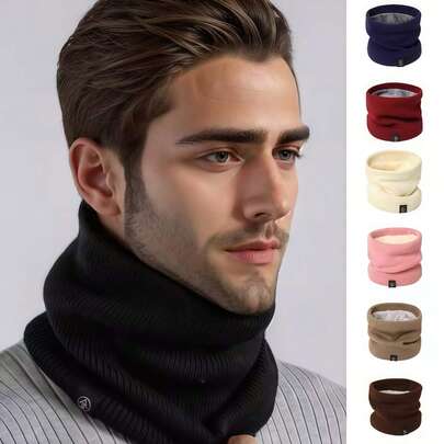 1 件男士毛绒内衬冬季围巾 - 柔软、温暖、防风的纯色颈部保暖围巾。适合滑雪、钓鱼、徒步旅行和骑自行车的围巾。新年必备品，玩雪必备品，保暖小工具，非常适合圣诞节、冬季和寒冷地区。