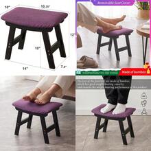 Foot StoolOttoman And Footstool Small Sofa Foot Rest Bamboo Foot Stool Under Desk Extra Seating For Living Room Bedroom And Kitchen Black Stool Legs - Purple Surface