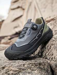 [Special Offer] Men's Quick Rotary Buckle Outdoor Hiking Shoes, Non-Slip Wear-Resistant Rugged Sole Anti-Collision Toe Breathable Trekking Sneakers For Trail Walking Camping Climbing Mountaineering Daily Outdoor Use - 灰色 - 查看 1