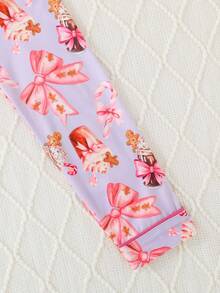 2pcs/Set Girls & Teens Casual Bow & Ice Cream Print Lapel Long Sleeve Cardigan And Pants Pajama Set, Flame Retardant, Suitable For Christmas And All Seasons - Purple - View 6