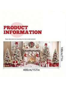 1pc Christmas Garage Door Banner, 71" X 157", Featuring Fireplace And Tree Patterns, Multi-Purpose Polyester Holiday Decor, No Power Or Battery Required - Multicolor - View 3