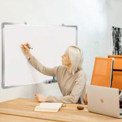 Dry Erase White Board,35inX24in Magnetic Desktop Whiteboard With Long Pen Tray,4 Random Colour Magnets, 3 Markers And 1 Board Eraser, Wall-Mounted White Board For School, Office And Home