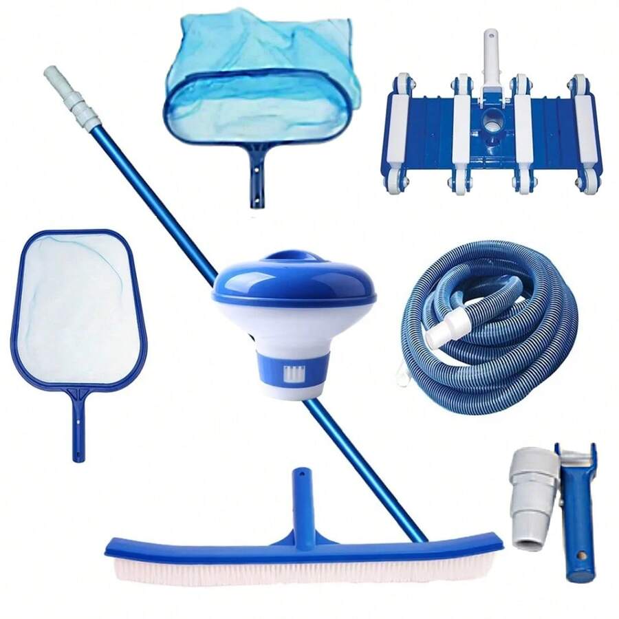 Kit Mantenimiento De Alberca 8pz Manguera 9 M + Redes, Kit De Mantenimiento De Piscinas Sobre El Suelo, Kit Alberca Aspiradora Cepillo Y Manguera - Azul - Ver 1