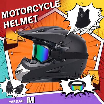 DOT Certified Off-Road Helmet Set Matte Black Size M With Goggles Gloves Face Mask For ATV UTV Dirt Bike Motocross