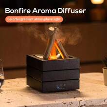 1个280毫升超声波篝火香薰机，带定时器和遥控器，7色灯光香薰机，冷雾加湿器，便携式USB供电精油桌面香薰机，适用于卧室、客厅，装饰家居环境 - 彩色 - 查看 2