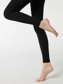 1 件黑色孕妇踝长紧身裤，厚保暖内衬，可调节腹带，适合日常穿着 - 黑色 - 查看 2