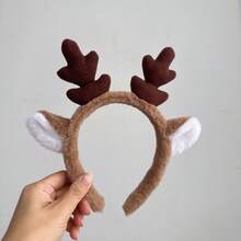 1 Pair Christmas Snowflake Deer Ear Headband Cosplay Accessory, Faux Fur Antler & Reindeer Ear Headband, Cute & Elegant Snowflake Reindeer Headband