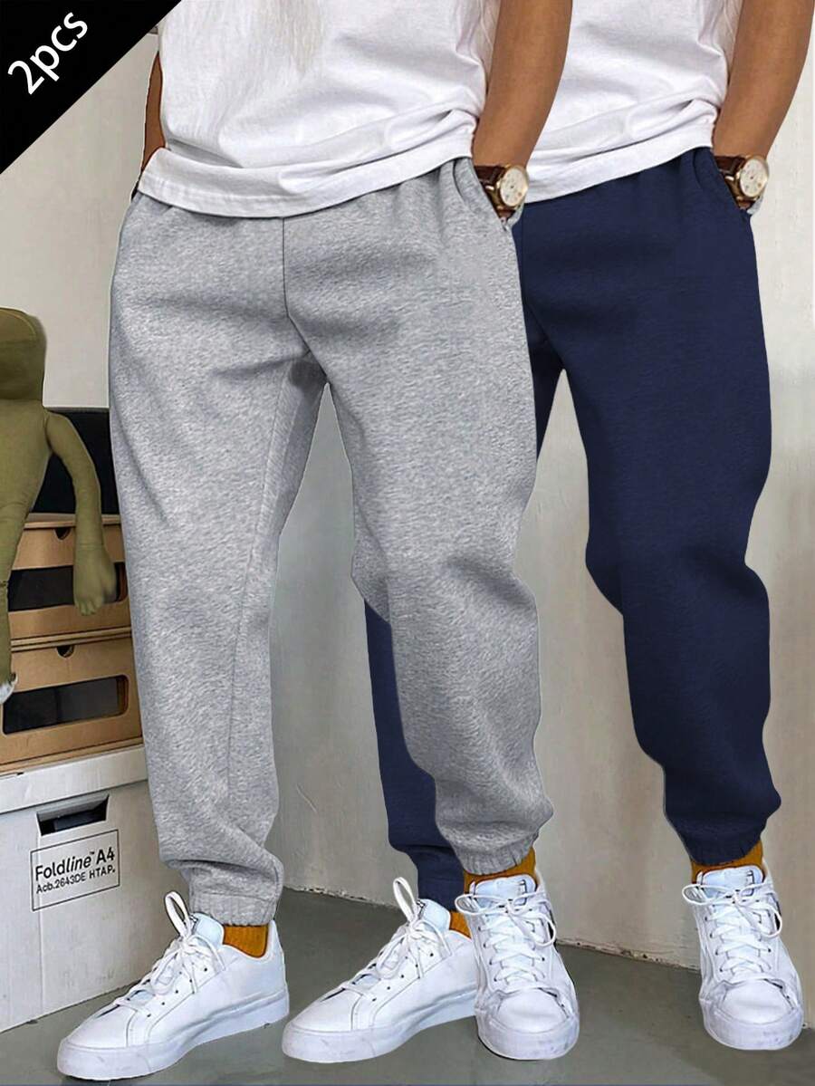 2条装青少年男童保暖内衬运动裤，柔软抗皱，适合室内、室外、运动，春、秋、冬皆宜。