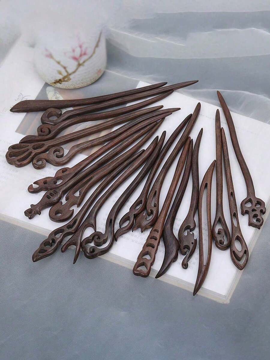 Wooden Hair Stick, Japanese Style Wooden Hair Bun Stick, Casual Wooden Hair Clip, Handmade Wooden Hair Stick, Hair Bun Accessory - Multicolor - View 1