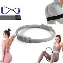 Kit de Pilates en Casa 3 PCS - Incluir Aro de Pilates 3D Mango Antideslizante,Bandas de Resistencia Elastica y Cuerda Yoga 8 Formas, para Fortalece Músculos Centrales y Suelo Pelvico - rosa - Ver 7