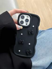 1pc Wavy Dopamine Cute Mini Bow Faux Pearl Phone Case Compatible With IPhone 17/Redmi Note 11 4G/Galaxy A55/Infinix Note 30/ Moto E30/Camon 20/Camon 20 Pro 4G/Spark 8C/Spark Go 2022/Smart 7, Smart 8