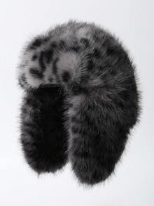 1 pieza Gorro de trampero de mujer con estampado de leopardo de piel sintética, gorro cálido y grueso con protección para las orejas, a prueba de viento, de felpa para otoño/invierno, ciclismo al aire libre, esquí, accesorio de moda diario