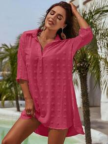 Women's Swimsuit Cover - Ups White Chiffon Bikini Swimwear Beach Dress Outfits Summer 6HQS - 豆沙紅 - 查看 4