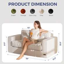 MAXYOYO 2/3 Seater Boneless Couch,Chenille Comfy Sofa With Extra Deep Seats For Living Room - Màu Xám nhạt - Xem 3